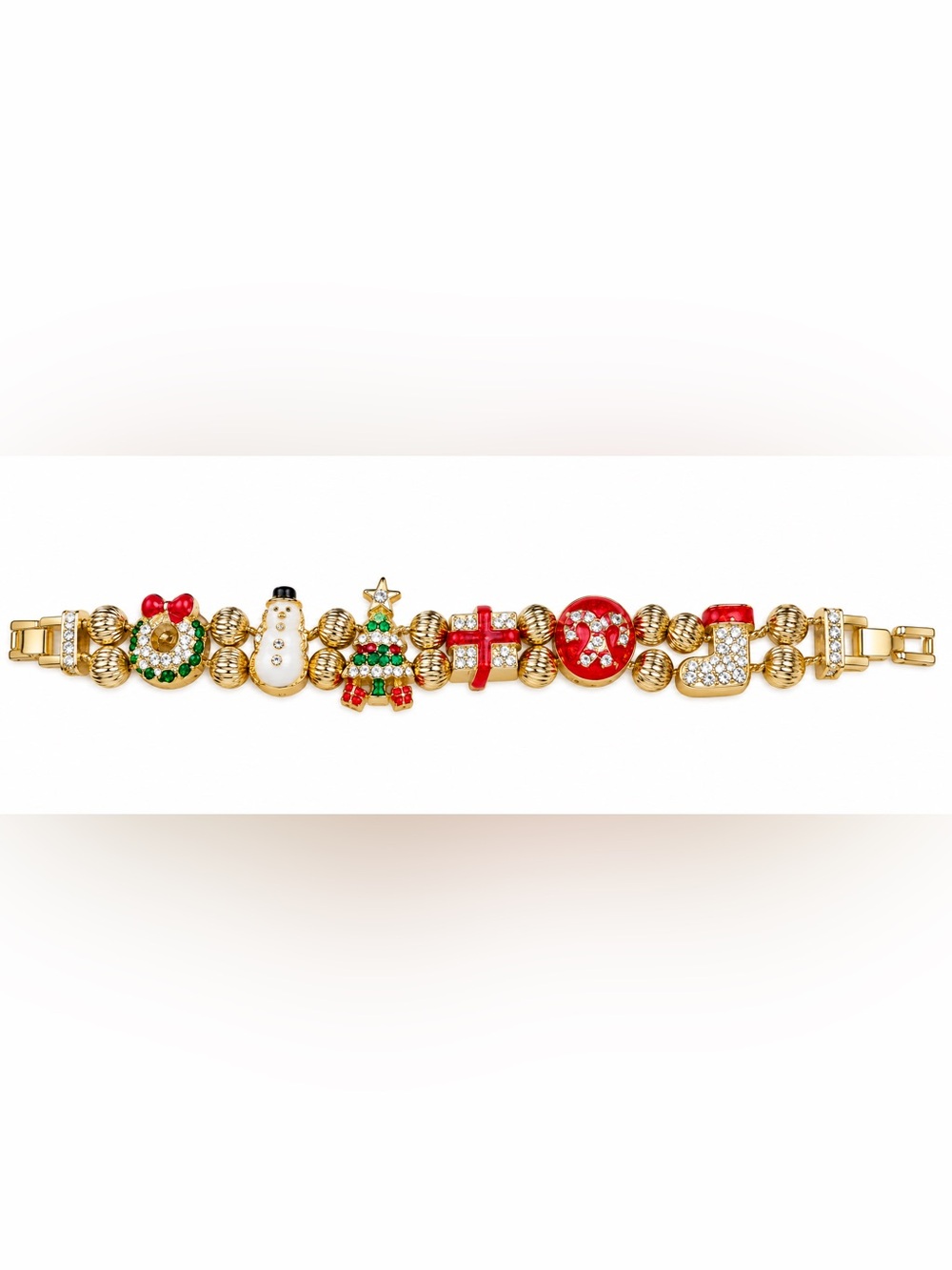 Christmas Charm Bracelet in Gold & Red Like New 6.5